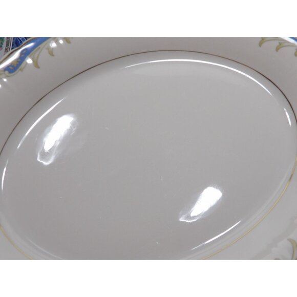 Syracuse Carvel Oval Serving Platter Federal Shape Blue Gold Trim Vintage - Picture 5 of 10